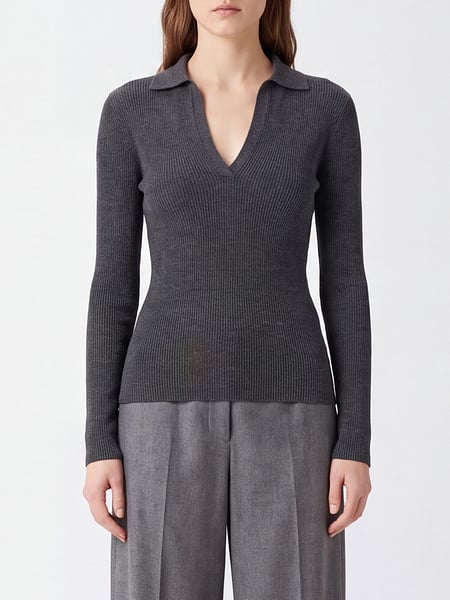 Polo slim fit Max Mara en 100% cachemire avec col en V et manches longues
