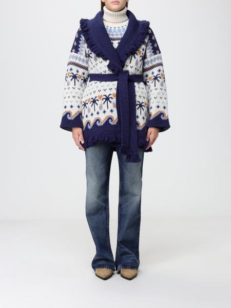 Jacquard Virgin Wool Cardigan Alanui with Shawl Collar, Fringes and Belt