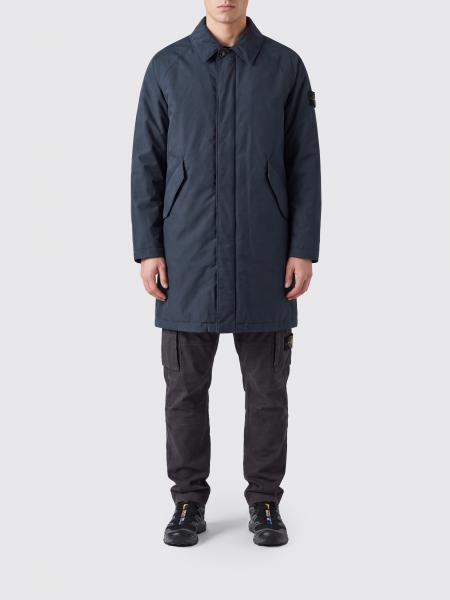 Trench monopetto Stone Island al ginocchio in nylon con logo patch