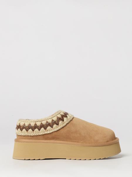 Suede Platform Mules Mou with Contrast Stitching and Wool-Lined Interior