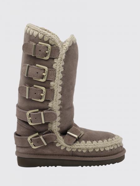 Mid-Calf Eskimo Sheepskin Boots Mou with Crochet Stitching