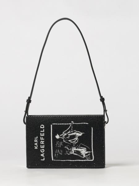 Karl Lagerfeld Rhinestone-Embellished Polyurethane Shoulder Bag with Printed Logo