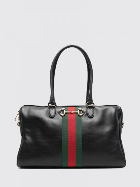 Gucci Calfskin Leather Shoulder Bag with Horsebit Detail and Web Stripe