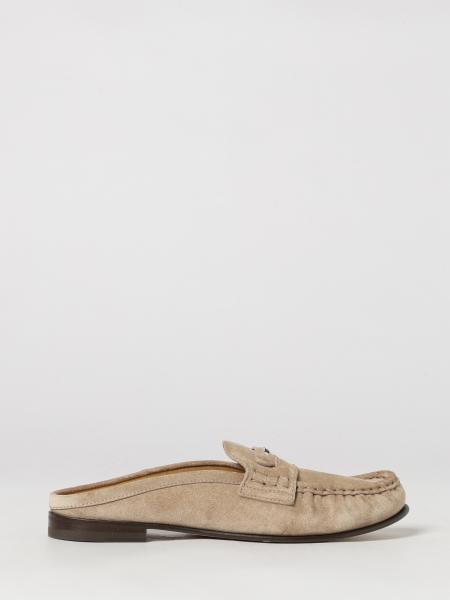 Scrunch Fendi Suede Calfskin Mules with Metallic Lettering Logo