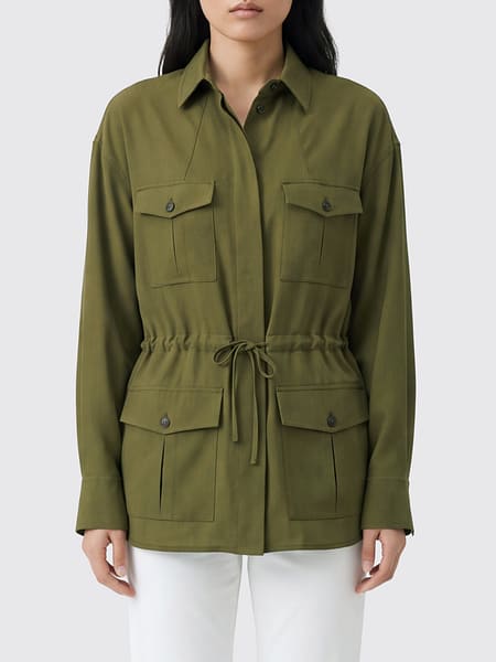 Ferragamo Cropped Silk Safari Jacket with Drawstring Waist and Patch Pockets