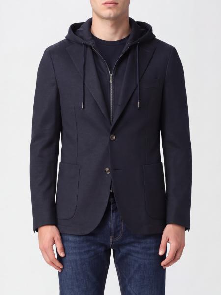 Eleventy Single-Breasted Blazer in Wool and Technical Fabric with a Zipped Hooded Insert