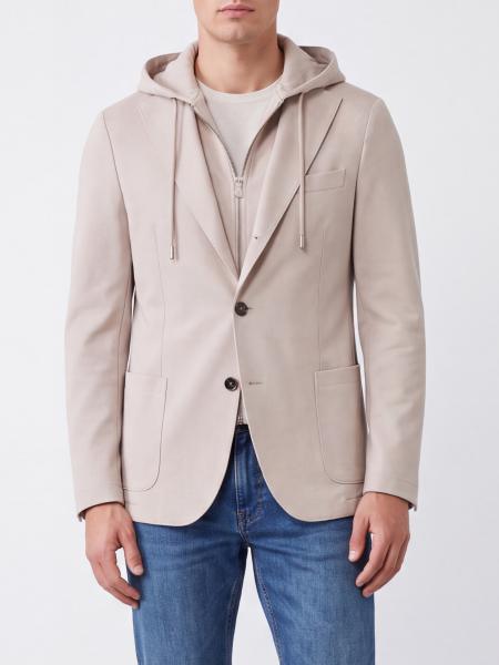 Blazer droit Eleventy en laine et tissu technique avec un empiècement à capuche zippé