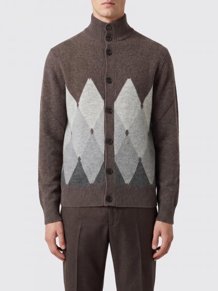Ballantyne High-Neck Diamond Jacquard Cardigan in 100% Cashmere