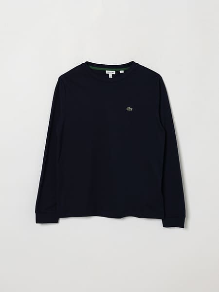 Boy's Crewneck Long-Sleeved Cotton T-Shirt Lacoste with Contrast Logo