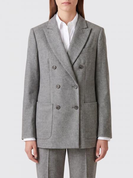 Max Mara Double-Breasted Blazer in Silk and Cashmere Blend with Peak Lapels