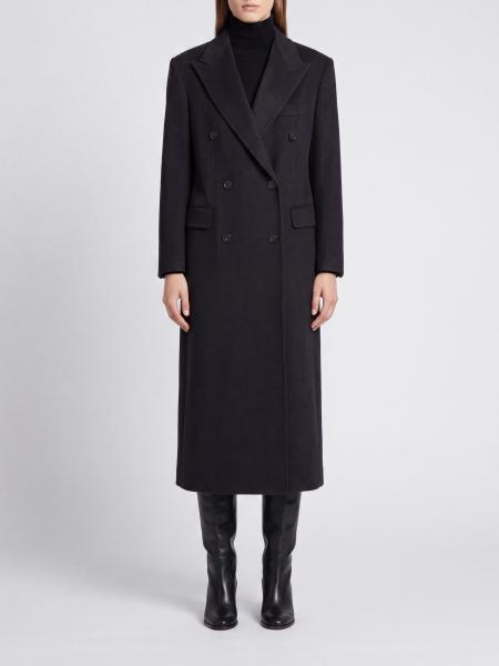 Tagliatore Double-Breasted Long Coat in Wool and Kashmir with Peak Lapels