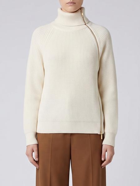Liu Jo Ribbed Wool Blend Turtleneck Jumper with Off-Centre Zip