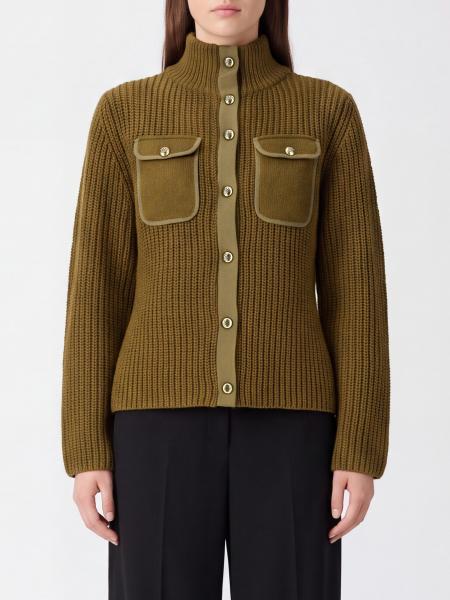 Pinko Slim Fit Ribbed High-Neck Cardigan in Wool and Alpaca