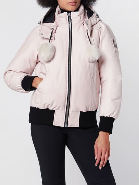 Moose Knuckles Recycled Nylon Bomber Jacket with Shearling Hood