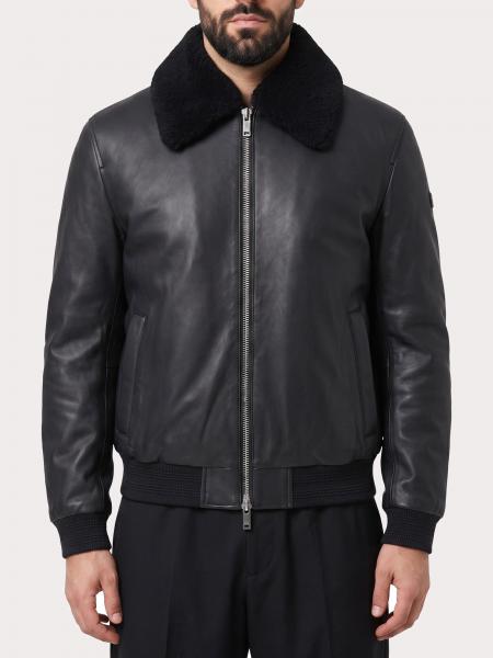 Moose Knuckles Lamb Leather Bomber Jacket with Shearling Collar