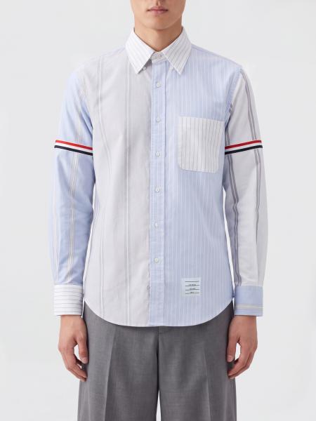 Chemise Thom Browne en coton patchwork avec poche plaquée et logo drapeau