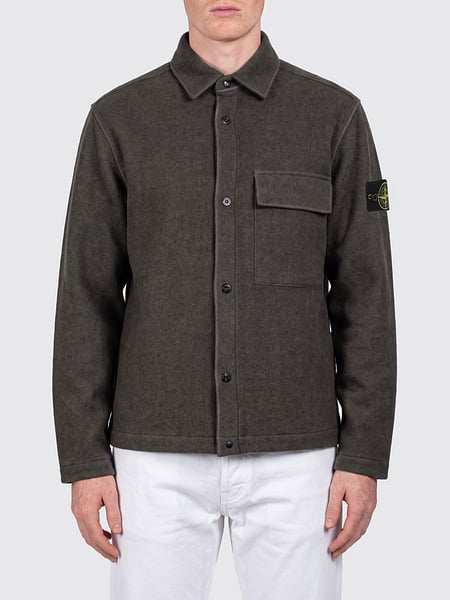 Hemdjacke aus Wollmischung von Stone Island mit aufgesetzten Taschen und überschnittenen Schultern