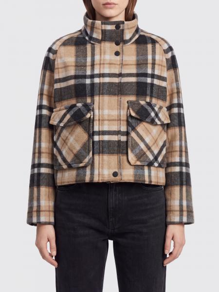 Pinko Single-Breasted Tartan Wool Bomber Jacket with Funnel Neck