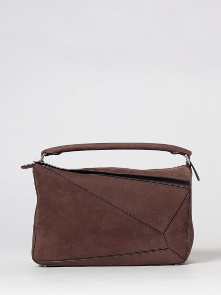Sac à bandoulière Puzzle Loewe en cuir nubuck avec poignée et logo embossé