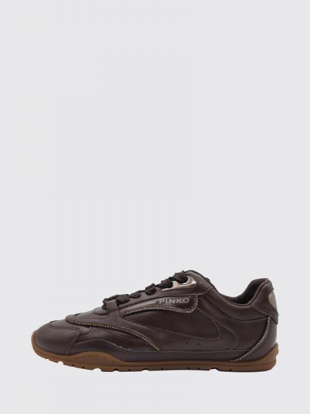 Pinko Yulia Low Top Leather Sneakers with Printed Logo and Padded Ankle