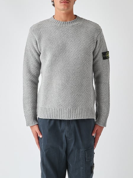 Stone Island Virgin Wool Blend Crewneck Sweater with Compass Logo Patch