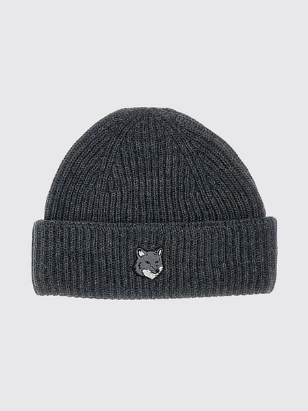 Maison Kitsuné Ribbed Wool Beanie with a Cuff and Contrast Logo