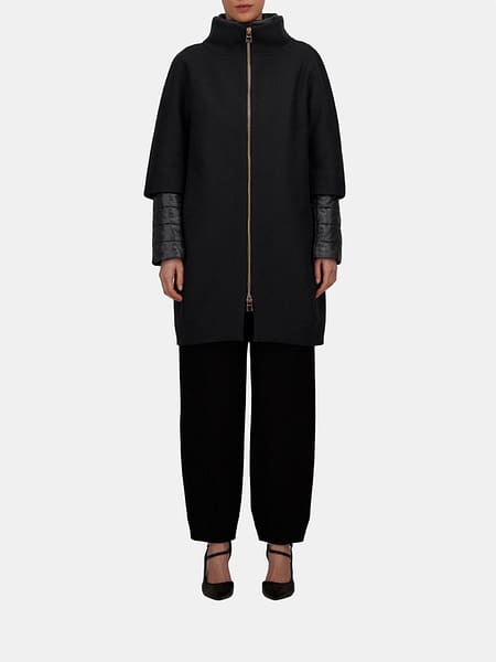 HERNO Knee-Length Virgin Wool Coat with Funnel Neck