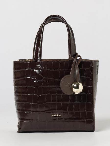 Furla Crocodile-Embossed Leather Mini Handbag with Logo Charm