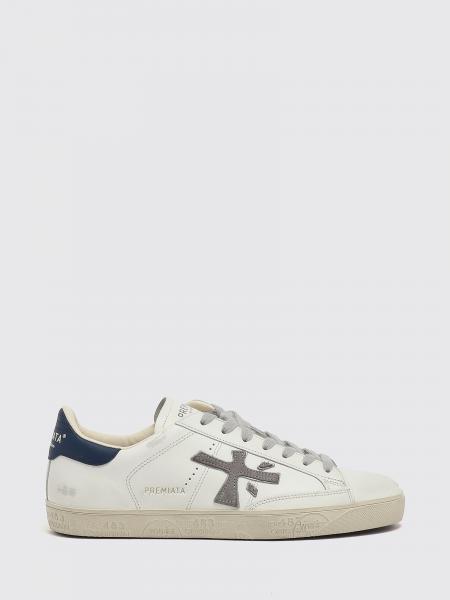 Steven Premiata Calfskin Leather Trainers with Contrasting Logo