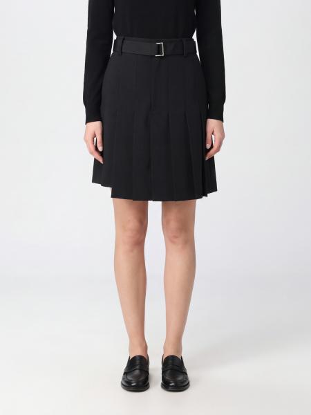 Sacai High-Waisted Pleated Wool Shorts with Asymmetrical Hem