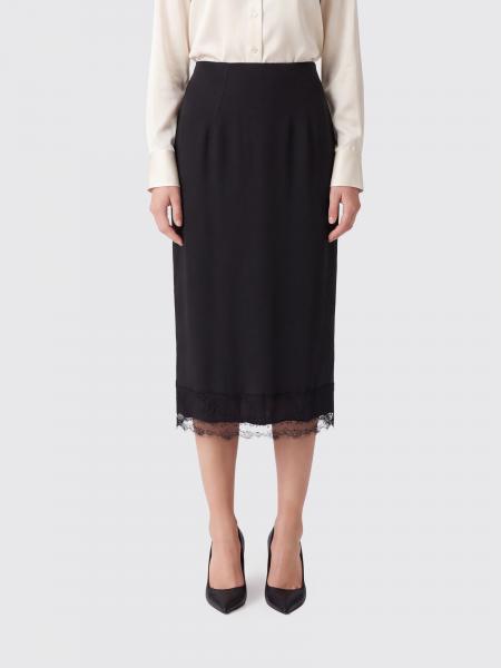 Ermanno Scervino High-Waisted Silk Midi Pencil Skirt with Lace Inserts