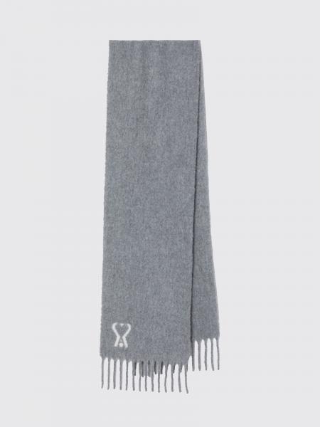 Alpaca Wool Scarf Ami Paris with Printed Logo and Fringed Edges