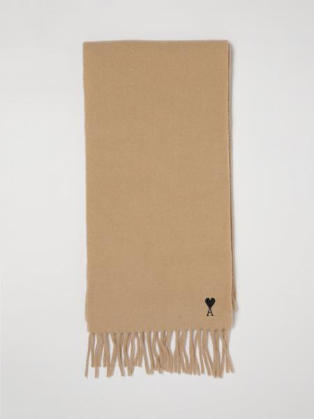 Ami Paris Pure Wool Scarf with Embroidered Logo and Fringed Edges