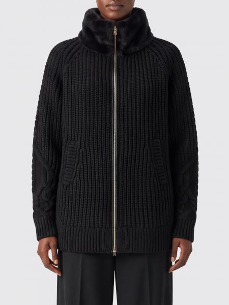 Cardigan Herno aus Merinowolle mit Kunstpelzkragen
