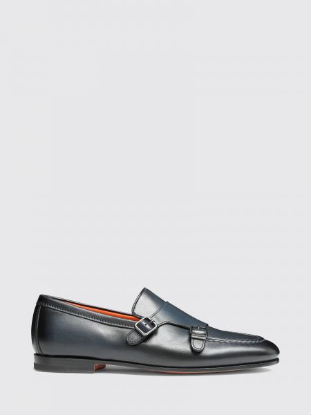 Santoni Smooth Calfskin Double-Buckle Monk Strap Shoes