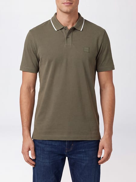 Polo Boss en coton avec bordures contrastantes et col côtelé