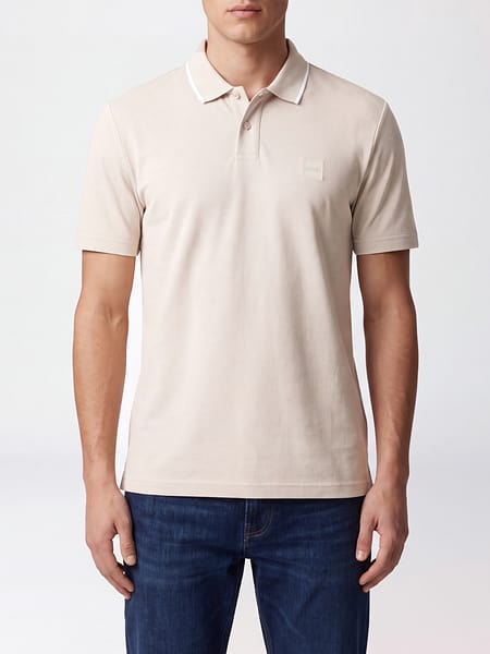 Polo Boss en coton avec bordures contrastantes et col côtelé