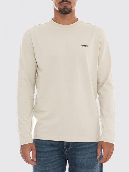 T-shirt Boss in cotone a maniche lunghe con girocollo e logo a contrasto