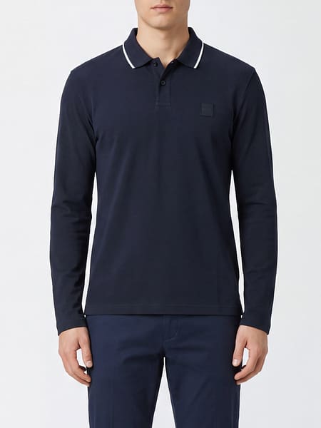 Polo à manches longues Boss en coton avec bordures contrastantes