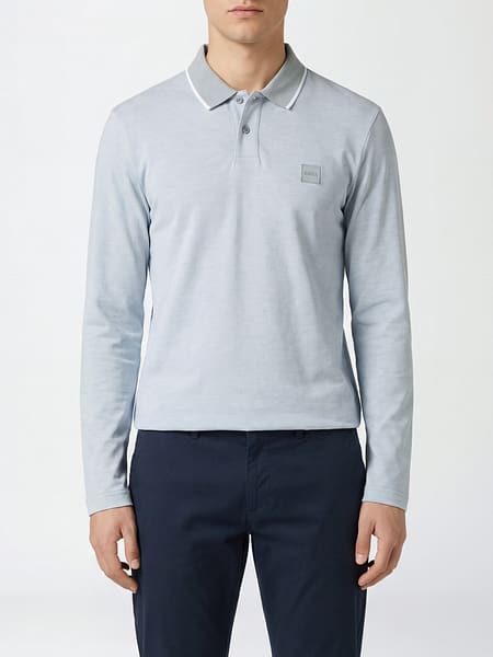 Polo à manches longues Boss en coton avec bordures contrastantes