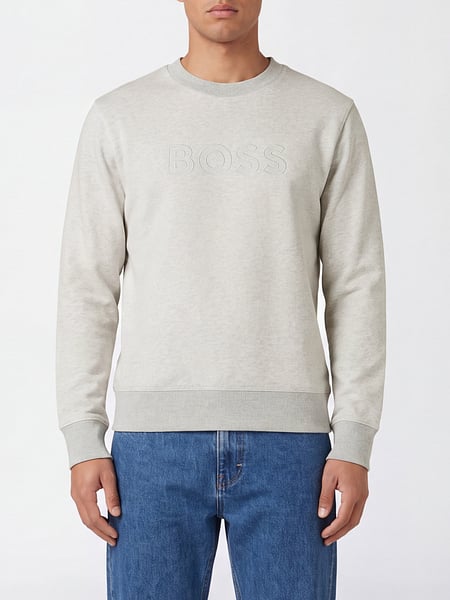BOSS Crew-Neck Cotton Jumper with Tone-on-Tone Logo