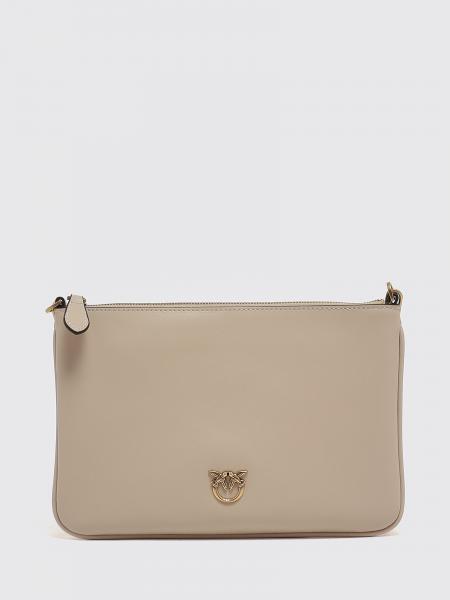 Pinko Love Bag Simple Clutch aus Leder mit Kettengliederriemen und Love Birds-Logo