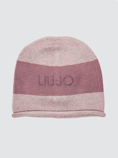 Girl's Viscose Blend Knit Beanie Liu Jo with Rhinestone Logo Detail