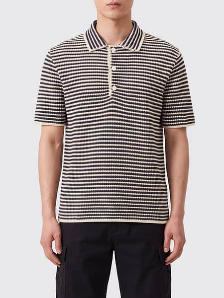 Striped Organic Cotton Knit Polo Shirt Orlebar Brown with Ribbed Collar