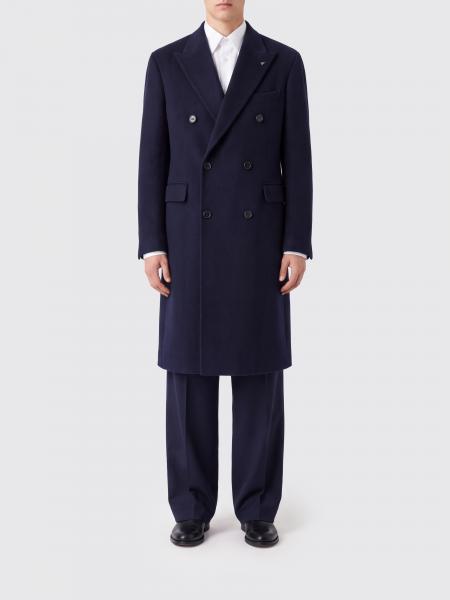 Knee-Length Double-Breasted Wool Coat Tagliatore with Peak Lapels