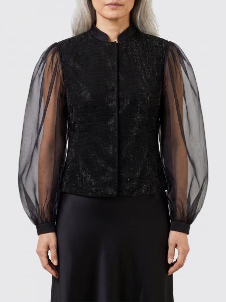 Pure Silk Blouse Giorgio Armani with Balloon Sleeves and a Mandarin Collar