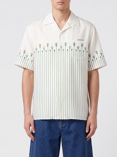 Short-Sleeved Casablanca Floral Print Shirt in Linen-Blend with Cuban Collar