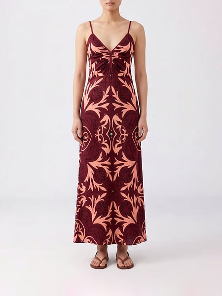 Schulterfreies Midikleid von Johanna Ortiz mit Ethno-Print aus Stretch-Viskose