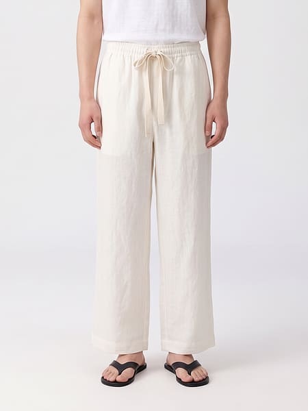 Pantaloni Commas a gamba dritta in puro lino con coulisse in vita