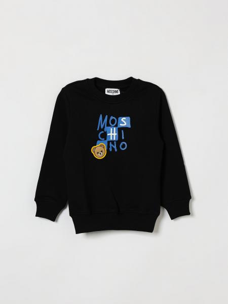 Boy's Crewneck Cotton Sweatshirt Moschino with Contrast Lettering Logo